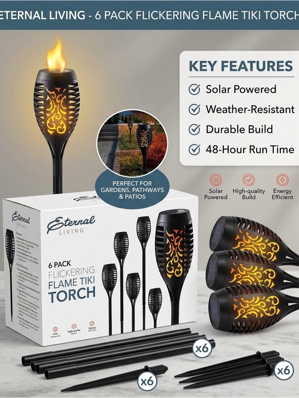 Black Flickering Flame Tiki Torch - 6 Pack